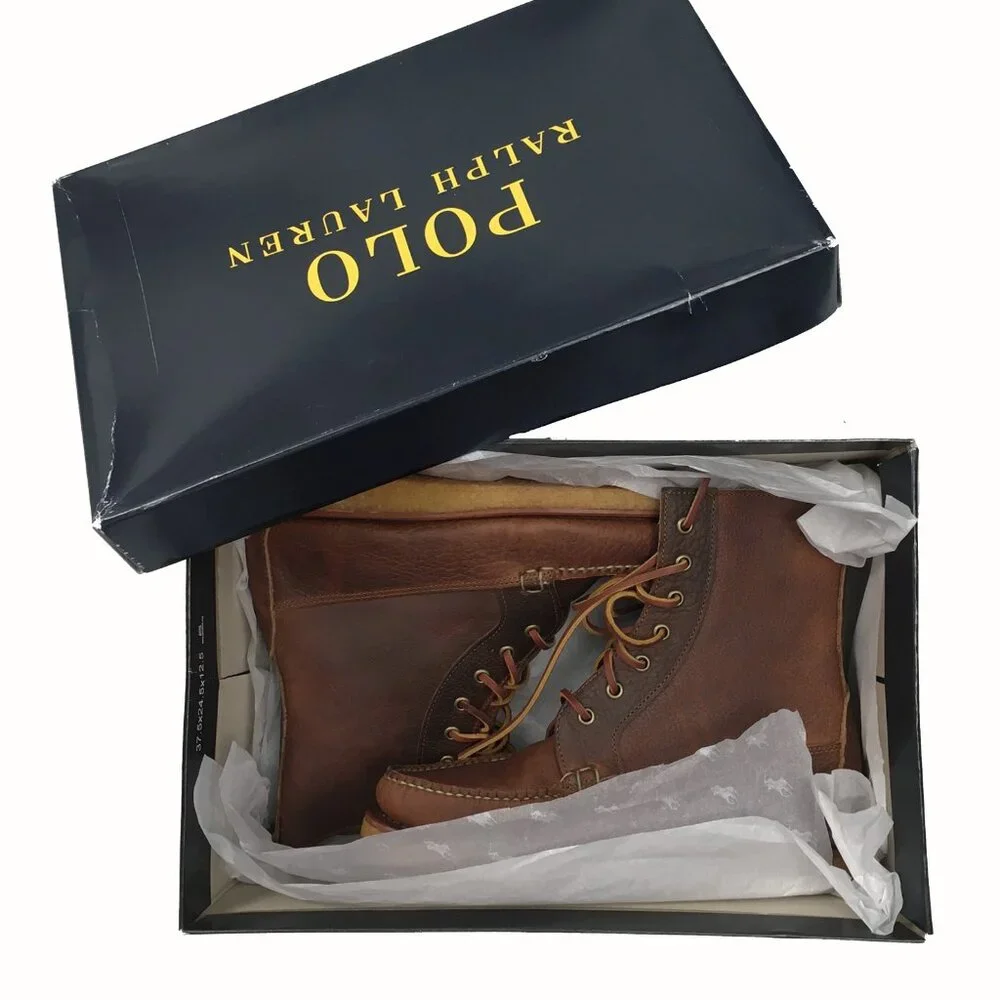 NEW $795 Polo Ralph Lauren Vandan Boots! 8.5  Brown Leather  Hand Made in USA